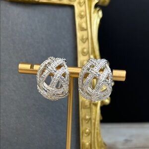 Monet Silver Hoop Basket Weave Post Earrings